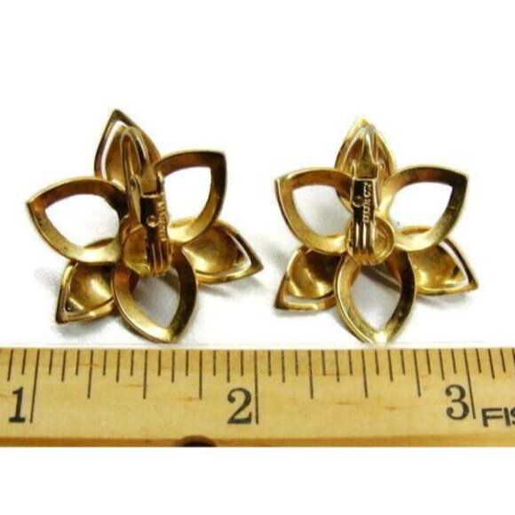 Sarah Coventry Gold Tone Flower Detailed Vintage Clip On Earrings - Picture 6 of 7